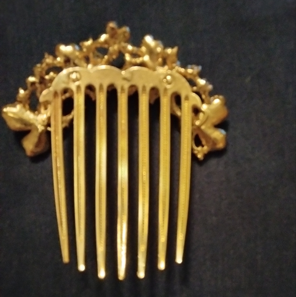 3 for💲25🌟 heavy hair comb prom pageant crystal blue flowers gold-tone - Picture 4 of 4